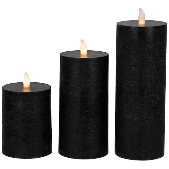 Black Flickering LED Halloween Wax Pillar Candles, 3ct. {1}