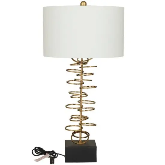Gold Metal Gold Stacked Ring Table Lamp with Drum Shade 15" x 15" x 30" {1}