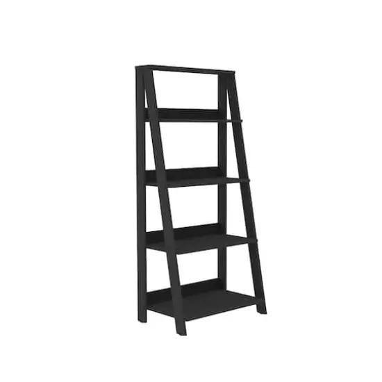 Walker Edison 55" Black Modern Ladder Bookshelf {1}
