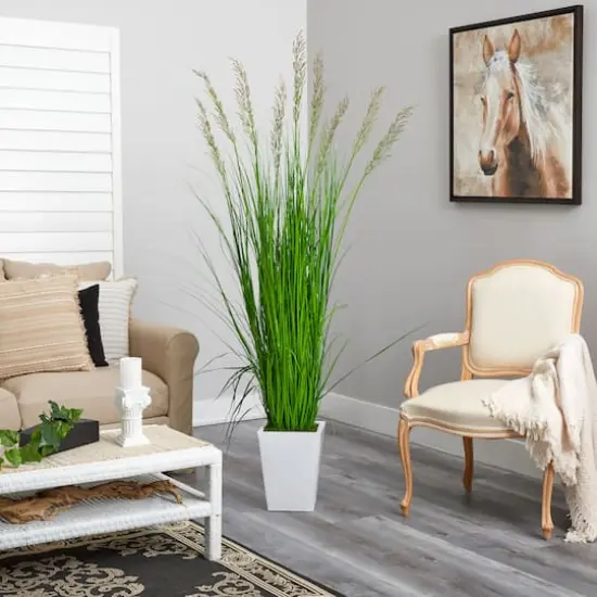 6.25ft. Grass Plant in White Metal Planter {4}
