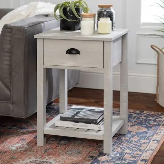 Walker Edison 18" 1-Drawer Country Side Table Stone Gray {5}