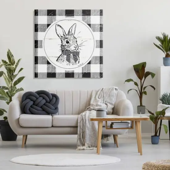 Stupell Industries Detailed Easter Bunny Drawing Spring Plaid Border Canvas Wall Art {3}