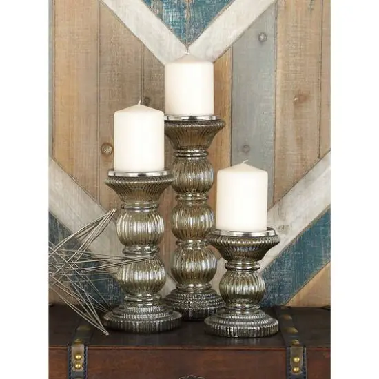 Clear Glass Traditional Candle Holder Set {7}