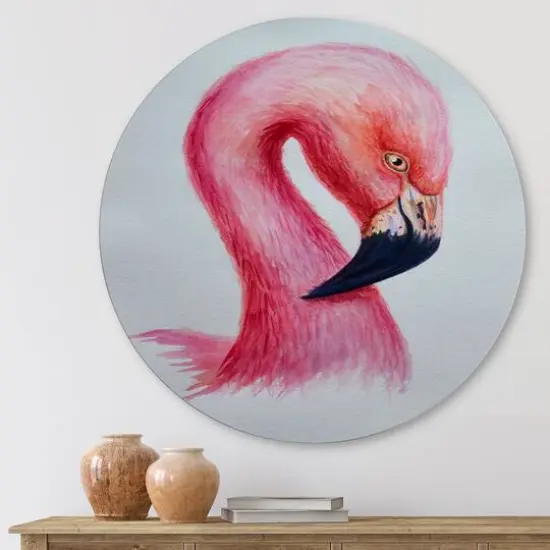 Designart - Portrait of Pink Flamingo IV - Farmhouse Metal Circle Wall Art {1}