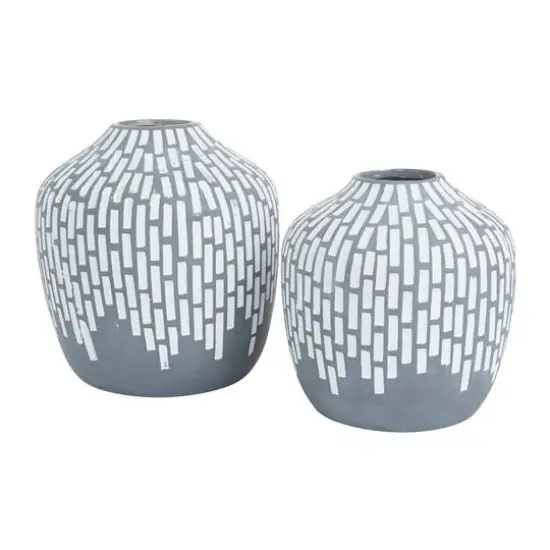 Set of 2 Grey Ceramic Modern Vases, 7" x 13" x 6" {3}
