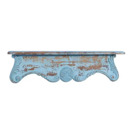 32" Blue Wood Rustic Wall Shelf {3}