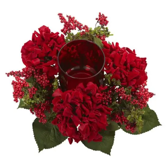 6" Red Hydrangea & Berry Candelabrum {3}