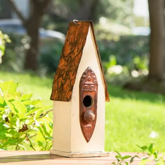 Glitzhome&reg; 13.25" White Distressed Wood Birdhouse {4}