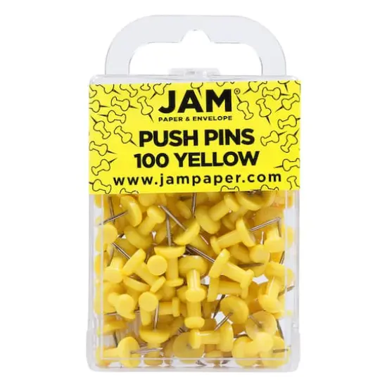 JAM Paper Colorful Standard Push Pins, 100ct. Yellow {1}