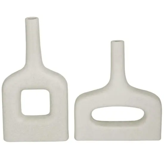 CosmoLiving by Cosmopolitan White Ceramic Donut Shaped Vase Set of 2 16", 13" {1}