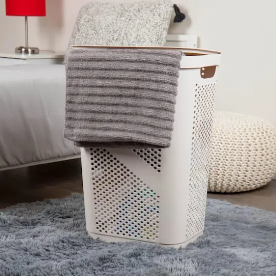 Mind Reader 60L Perforated Plastic Laundry Hamper with Lid Ivory {3}