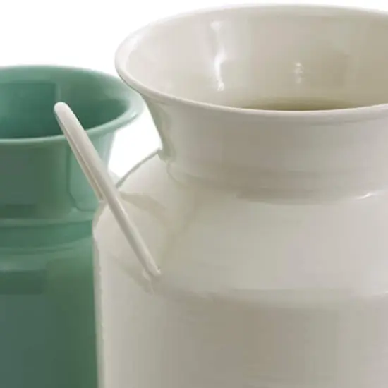 Teal and White Metal Jug Vase with Handles Set {4}