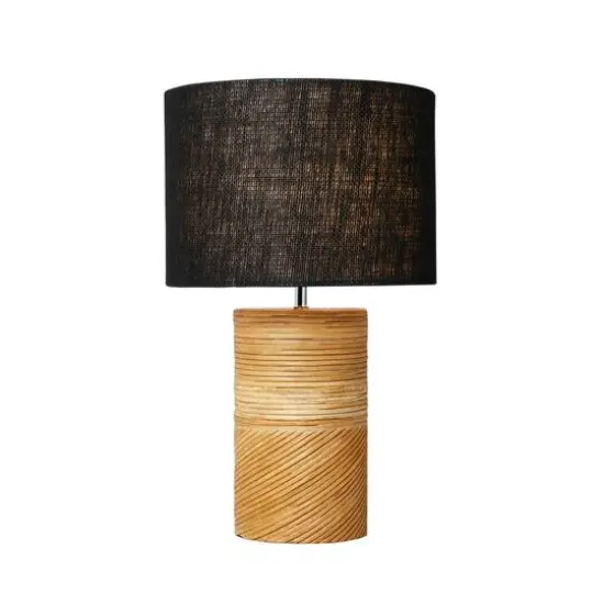 Hello Honey&reg; 20.5" Natural and Black Modern Rattan and Wood Table Lamp with Black Jute Shade {6}