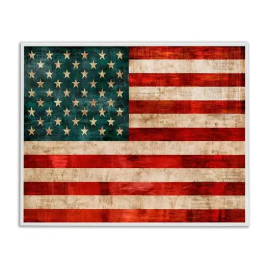 Stupell Industries US American Flag Rustic Pattern Framed Giclee Art White {1}