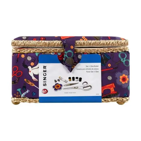 SINGER&reg; Large Purple Notions Print Sewing Basket with Sewing Scissors & Notions {4}