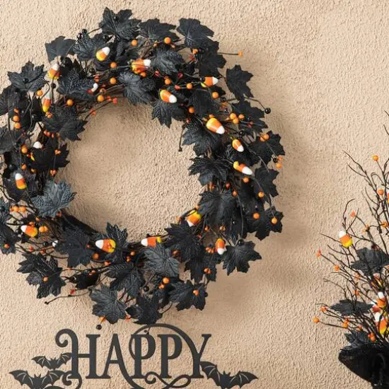 Glitzhome&reg; 24" Halloween Candy Corn Berries Wreath {6}