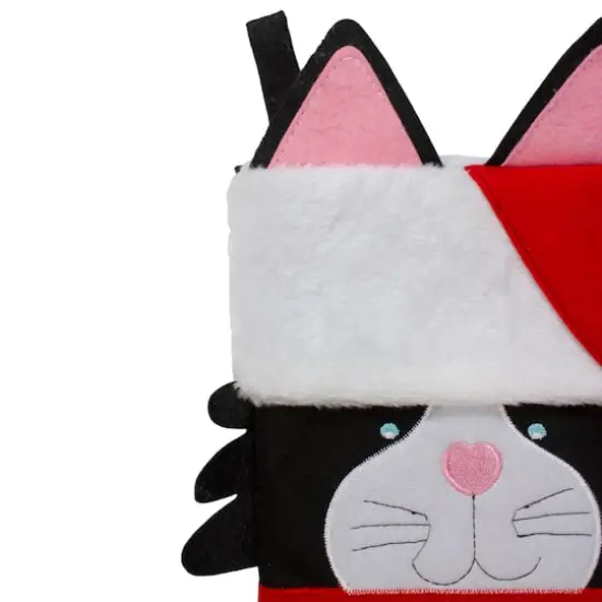 19.5" Black & Red Embroidered Kitty Cat Christmas Stocking {5}