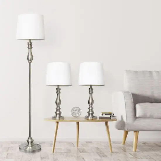 Lalia Home Classic Brushed Steel Table and Floor Lamp Set {5}