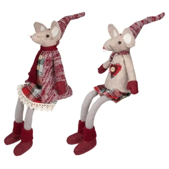 17" Boy & Girl Sitting Plush Christmas Mice Figure Set {3}