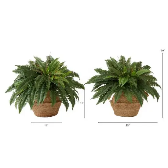 23" Artificial Boston Fern Plant with Handmade Jute & Cotton Basket with Handles {3}