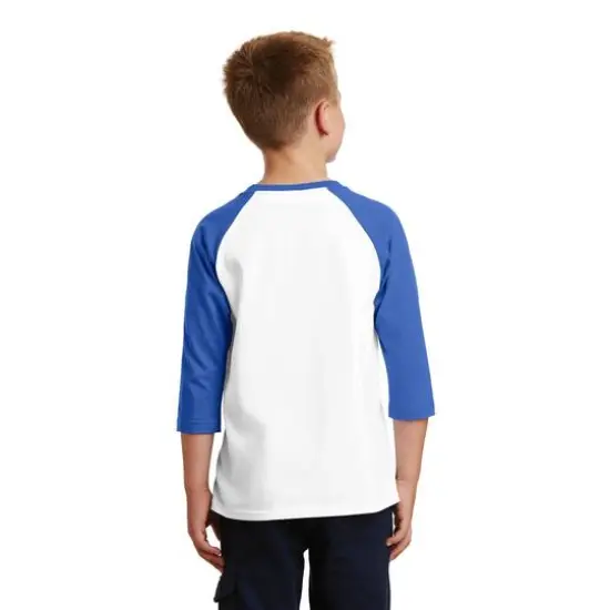 Port & Company Youth Raglan Tee White/Royal {6}