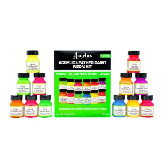Angelus&reg; 12 Color Neon Acrylic Leather Paint Kit {8}