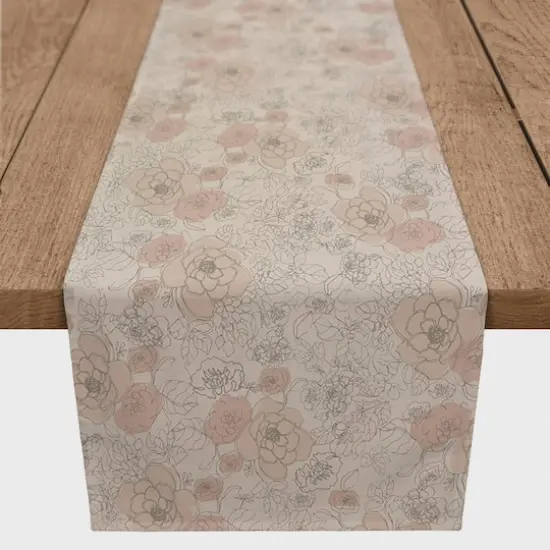 72" Multi Floral Cotton Twill Runner Tan {1}