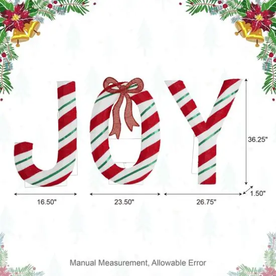 Glitzhome&reg; 70.75"L Lighted Christmas 2.5D Fabric Peppermint JOY Outdoor Decor Set {9}