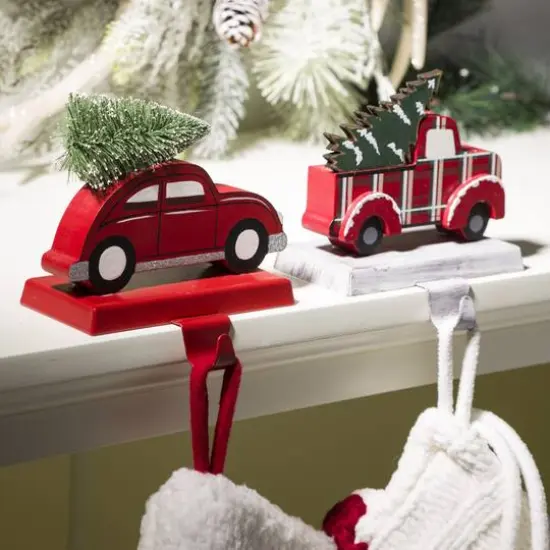 Glitzhome&reg; 6" Red Car & Truck Stocking Holder Set {3}