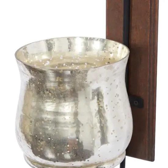 Brown Mango Wood Traditional Candle Wall Sconce, 21" x 9" x 4" {4}