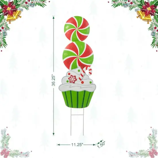 Glitzhome&reg; 3ft. Metal Peppermint & Cupcake Yard Stake {7}