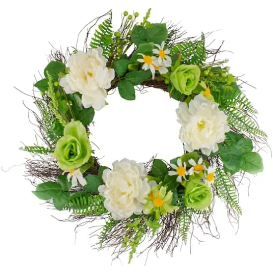 Mixed Floral Artificial Spring Wreath 22" {1}