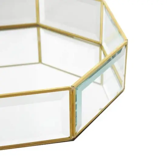 Clear & Gold Beveled Glass & Metal Wide Octagon Jewelry Box Set {4}
