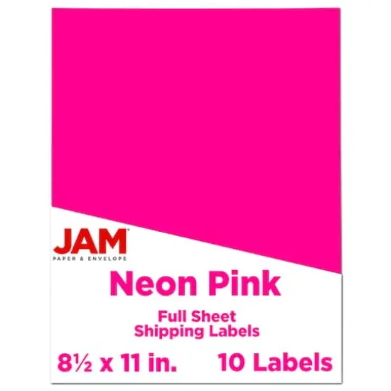 JAM Paper Shipping Labels, 8.5" x 11" Neon Pink {1}