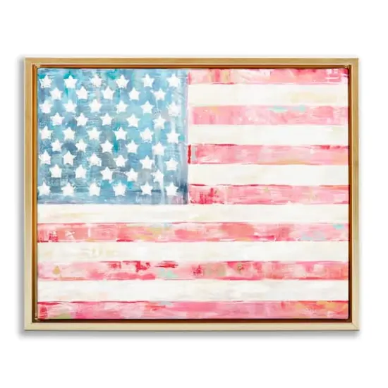 Stupell Industries Patriotic Brushed Flag Floater Framed Art Gold {1}