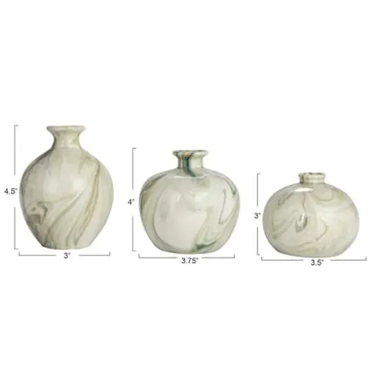 Hello Honey&reg; Green Decorative Stoneware Vase with Marbled Designs Set {5}