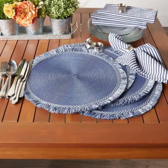 DII&reg; 15" Round Nautical Blue Fringed Placemat Set, 6ct. {6}