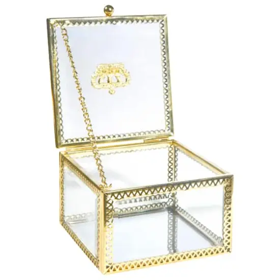 Home Details Gold Vintage Laced Glass Square Keepsake Box {1}