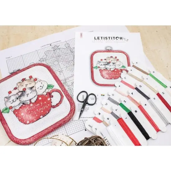 LetiStitch Meowy Christmas with Hoop Counted Cross Stitch Kit {4}