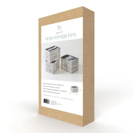 Honey Can Do Gray Plaid Large Collapsible Fabric Storage Bins With Handles Set, 3ct. {14}