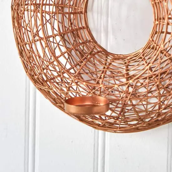 11" Wired Copper Circle Wall Sconce Candle Holder {5}