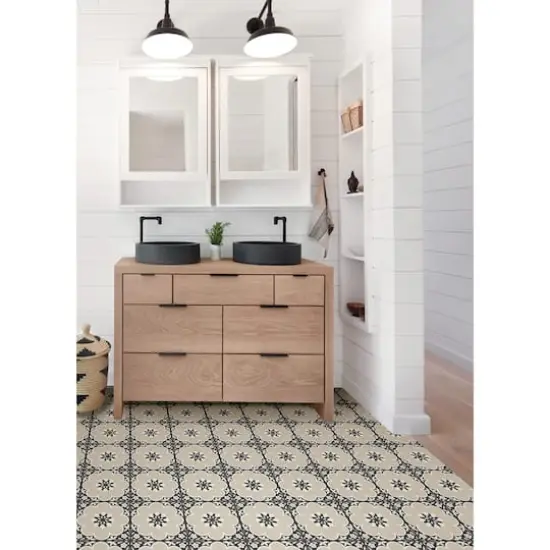 FloorPops Daphne Peel & Stick Floor Tiles Black and Tan {4}