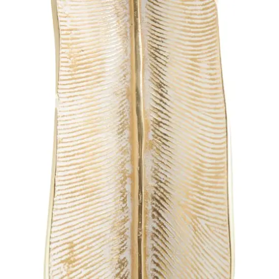 Silver Aluminum Leaf Slim Carved Decorative Bowl Set with Gold Metallic Accents {7}