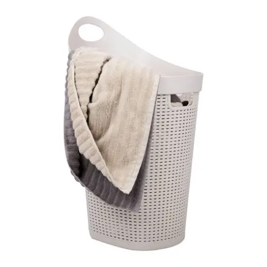 Mind Reader 60L Wheeled Hamper with Cutout Handle Ivory {9}