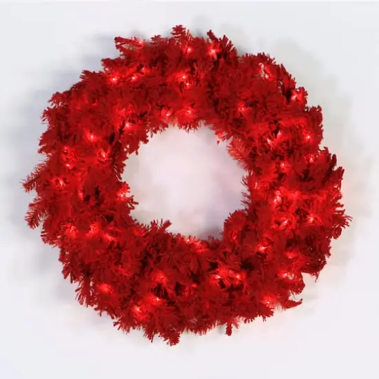 30" Red LED Lights Flocked Red Fir Artificial Christmas Wreath {1}