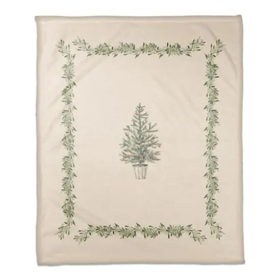 Garland Border & Christmas Tree Coral Fleece Blanket {1}