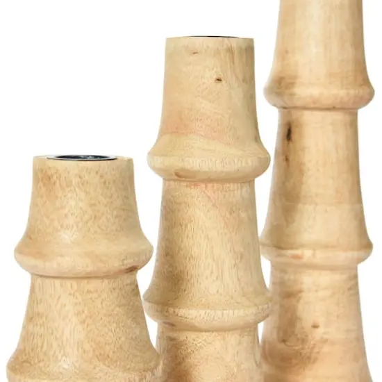 Hello Honey&reg; Wooden Waves Taper Candle Holder Set Natural Finish {3}
