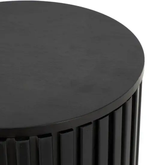21.25" Black Wood Handmade Ribbed Side End Accent Table with Slatted Base {5}