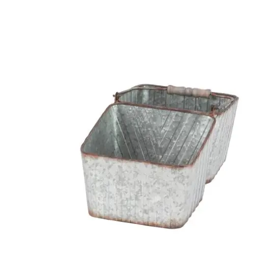 16" Silver Metal Farmhouse 2-Pot Planter {3}