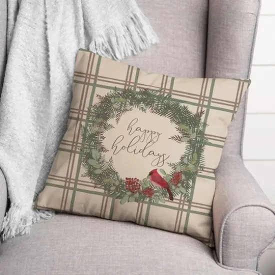 Happy Holidays Plaid Square Throw Pillow {4}